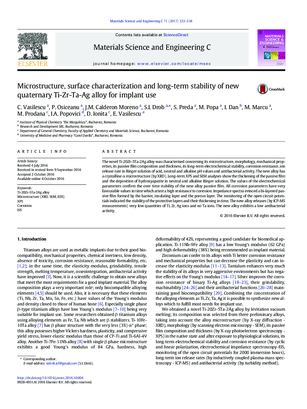Microstructure, surface characterization and long-term stability of new quaternary Ti-Zr-Ta-Ag alloy for implant use
