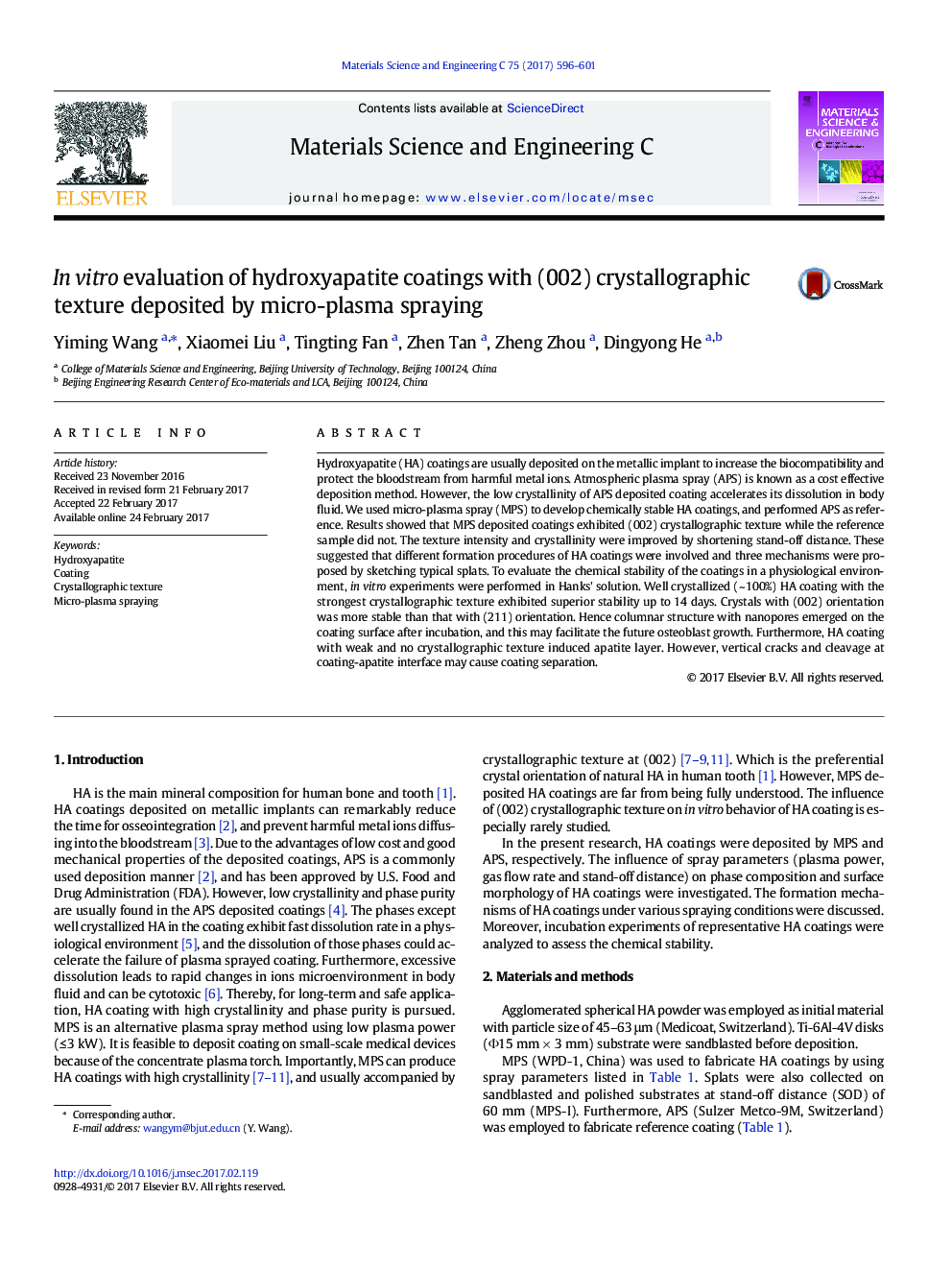 ارزیابی در محیط آزمایشگاهی پوشش های هیدروکسی آپاتیت با بافت کریستالوگرافی (002) سپرده شده توسط اسپری میکرو پلاسما 