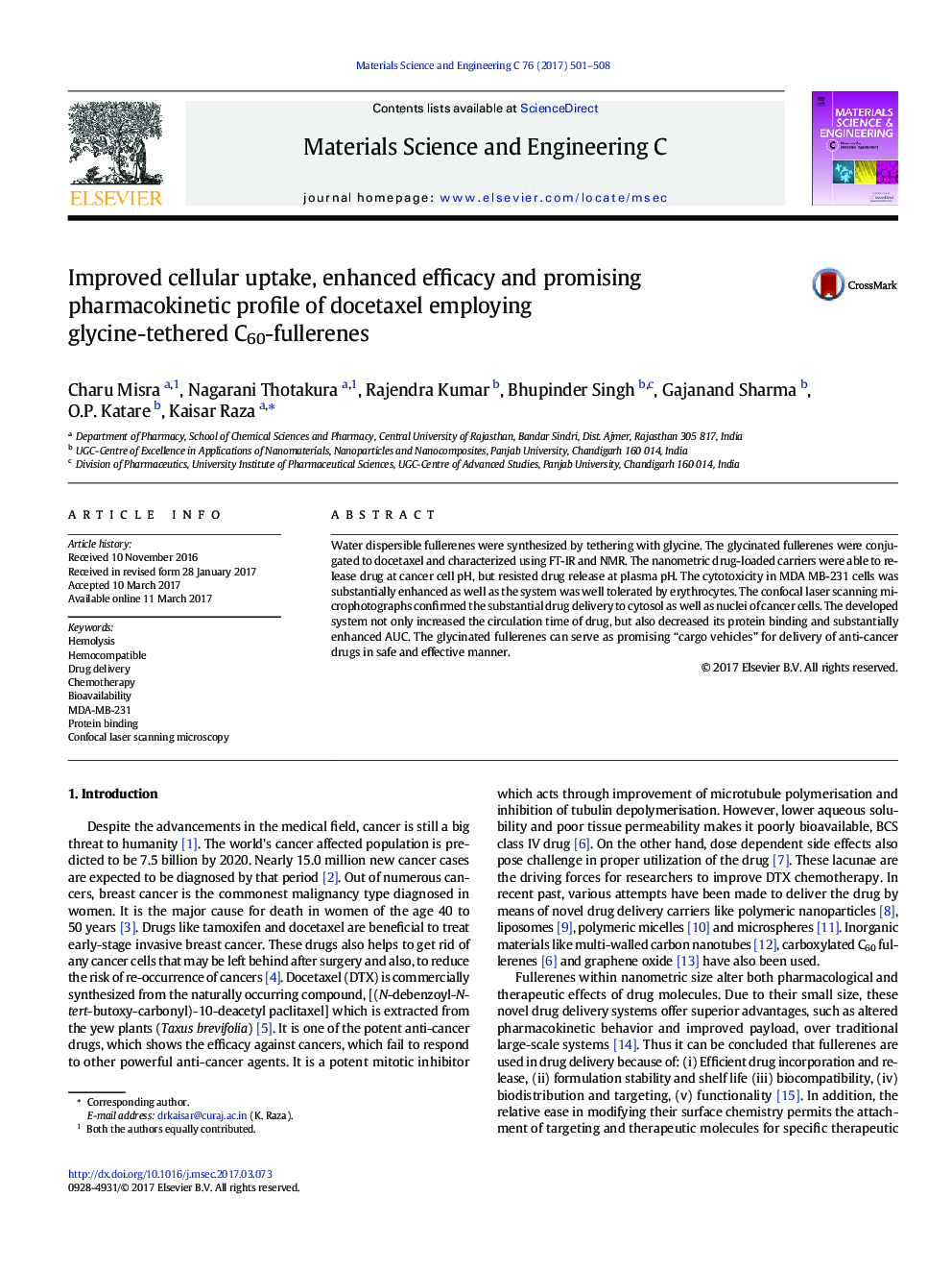 Improved cellular uptake, enhanced efficacy and promising pharmacokinetic profile of docetaxel employing glycine-tethered C60-fullerenes