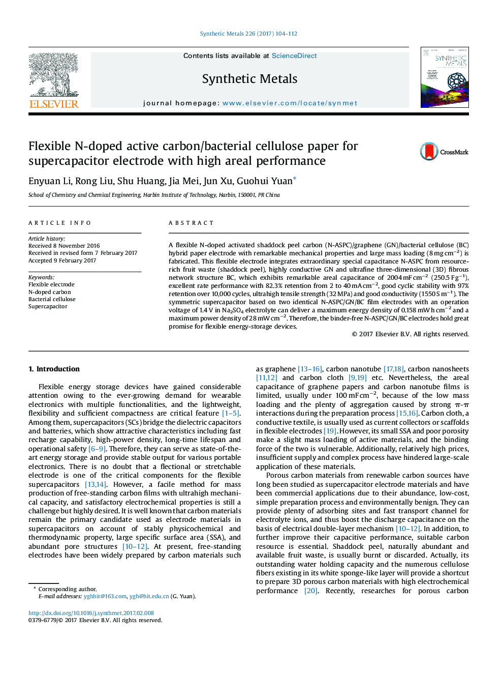 مقاله سلولز کربن فعال / قابل انعطاف با کربن فعال برای الکترودهای سوپراسپرتزر با عملکرد منطقه ای بالا 