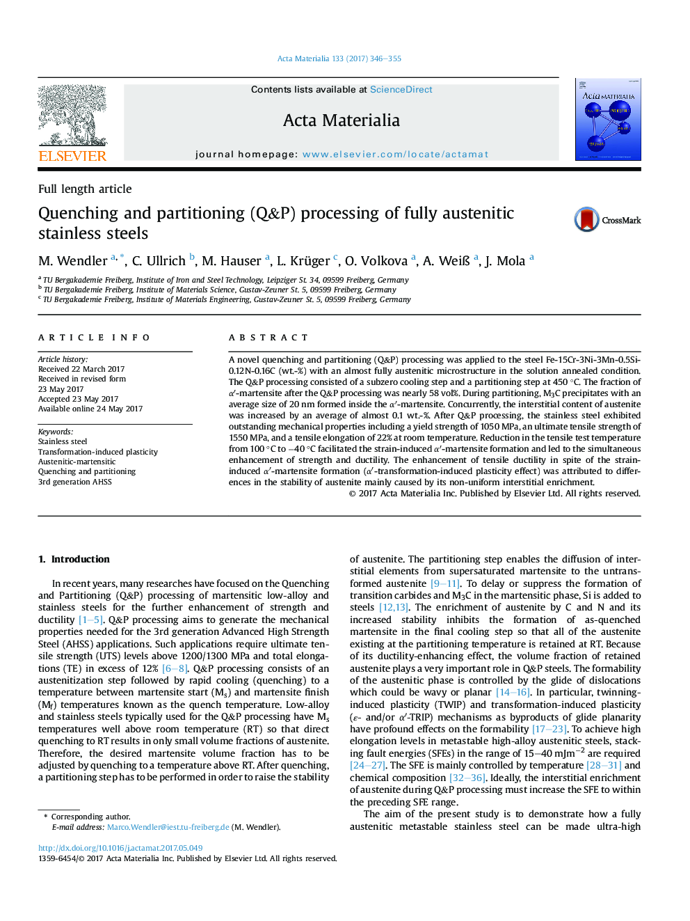 Quenching and partitioning (Q&P) processing of fully austenitic stainless steels