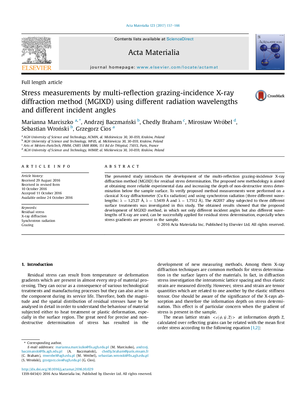 Stress measurements by multi-reflection grazing-incidence X-ray diffraction method (MGIXD) using different radiation wavelengths and different incident angles