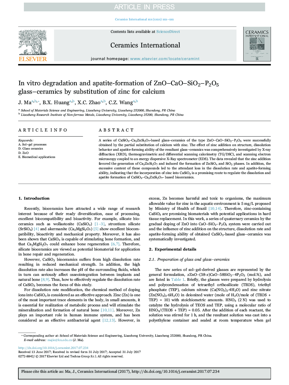 In vitro degradation and apatite-formation of ZnO-CaO-SiO2-P2O5 glass-ceramics by substitution of zinc for calcium
