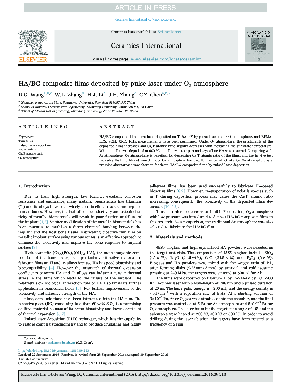 HA/BG composite films deposited by pulse laser under O2 atmosphere