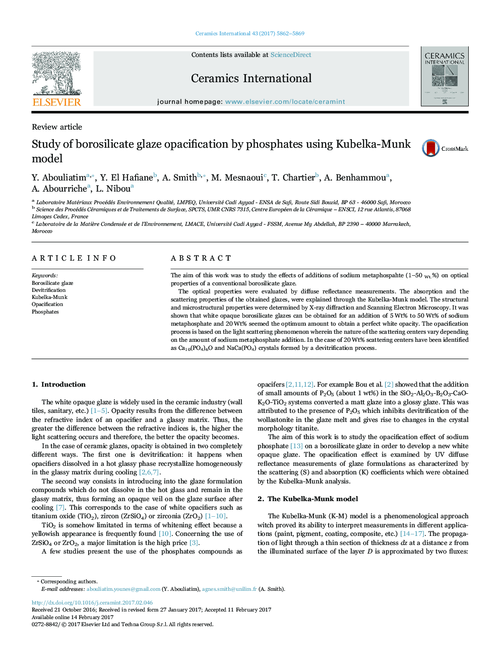 Study of borosilicate glaze opacification by phosphates using Kubelka-Munk model