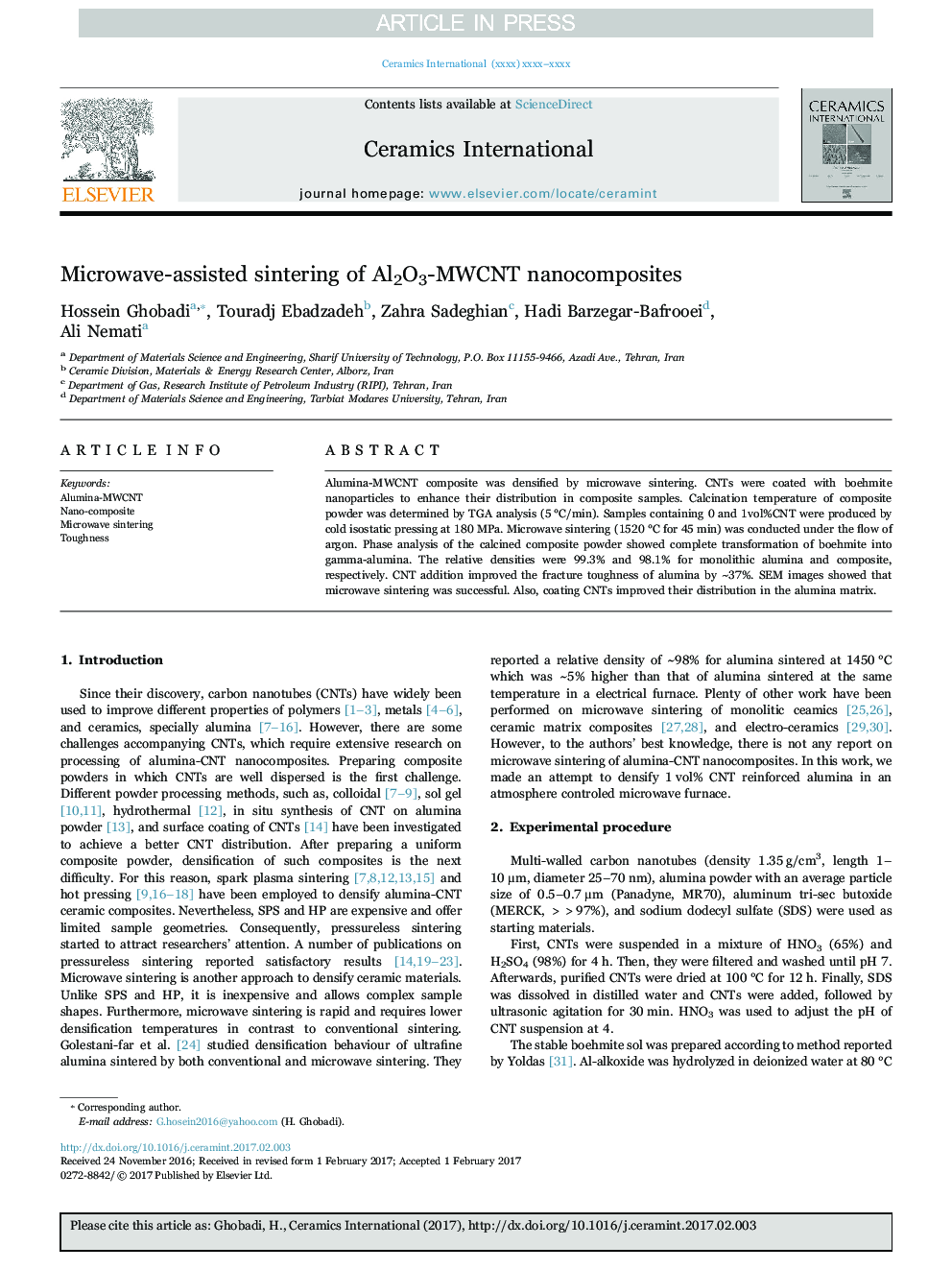 Microwave-assisted sintering of Al2O3-MWCNT nanocomposites
