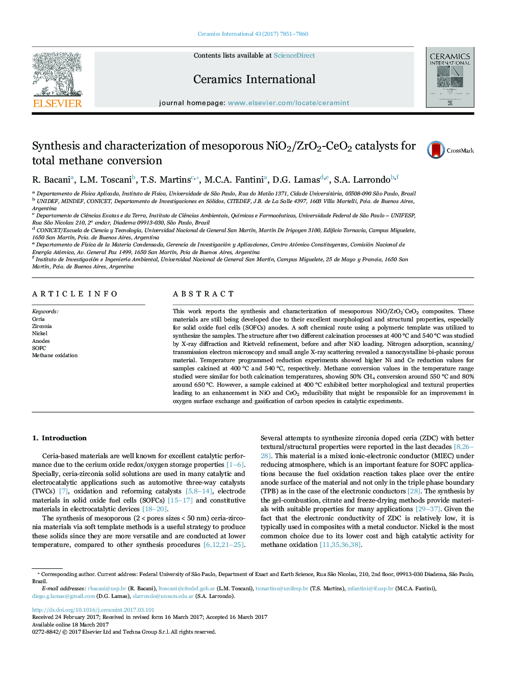 Synthesis and characterization of mesoporous NiO2/ZrO2-CeO2 catalysts for total methane conversion