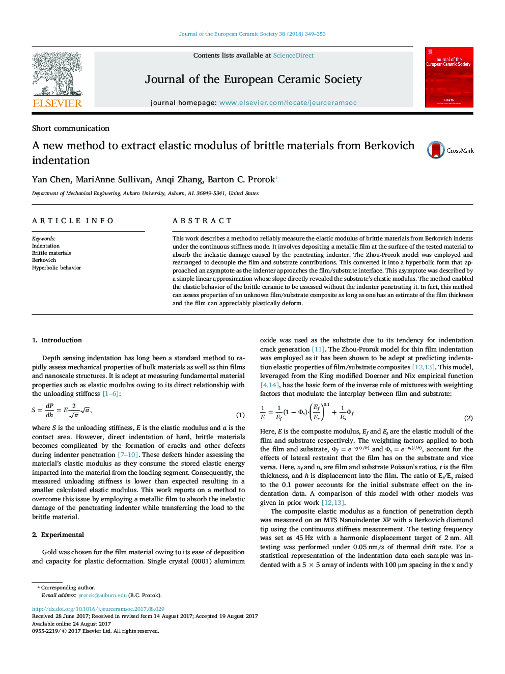 A new method to extract elastic modulus of brittle materials from Berkovich indentation