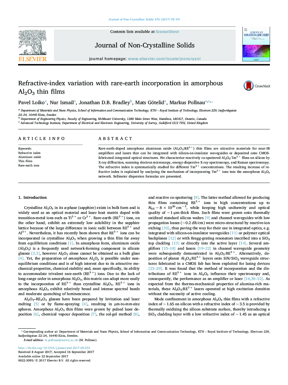 Refractive-index variation with rare-earth incorporation in amorphous Al2O3 thin films