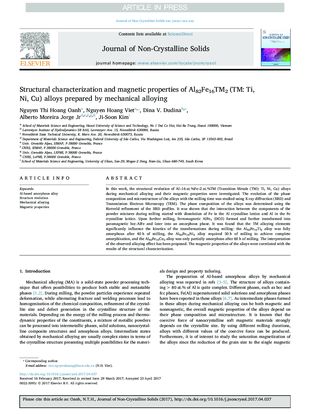 Structural characterization and magnetic properties of Al82Fe16TM2 (TM: Ti, Ni, Cu) alloys prepared by mechanical alloying