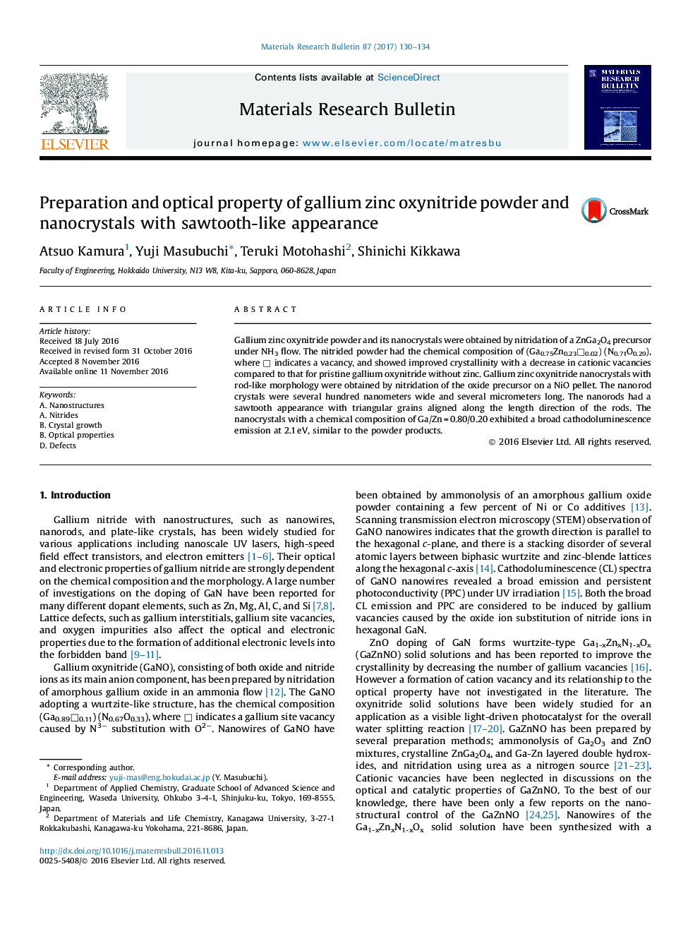 Preparation and optical property of gallium zinc oxynitride powder and nanocrystals with sawtooth-like appearance