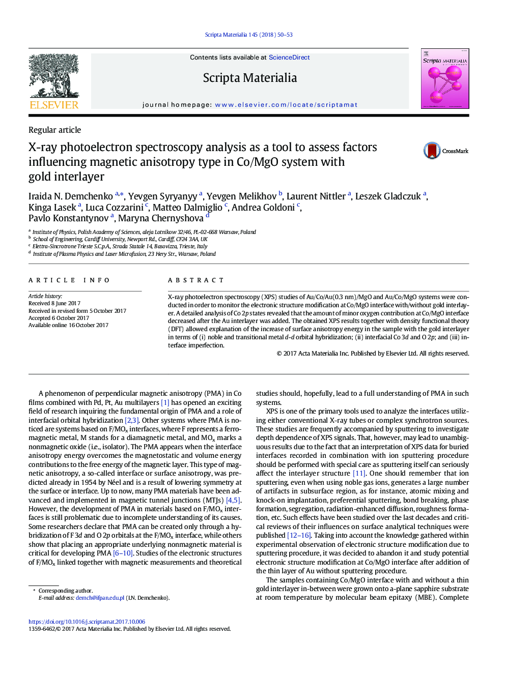 X-ray photoelectron spectroscopy analysis as a tool to assess factors influencing magnetic anisotropy type in Co/MgO system with gold interlayer