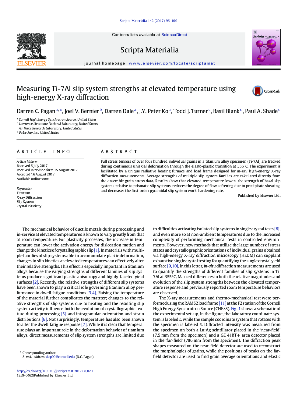 Measuring Ti-7Al slip system strengths at elevated temperature using high-energy X-ray diffraction