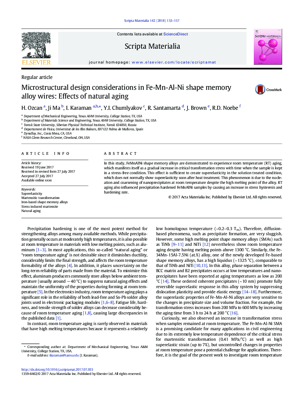 Microstructural design considerations in Fe-Mn-Al-Ni shape memory alloy wires: Effects of natural aging