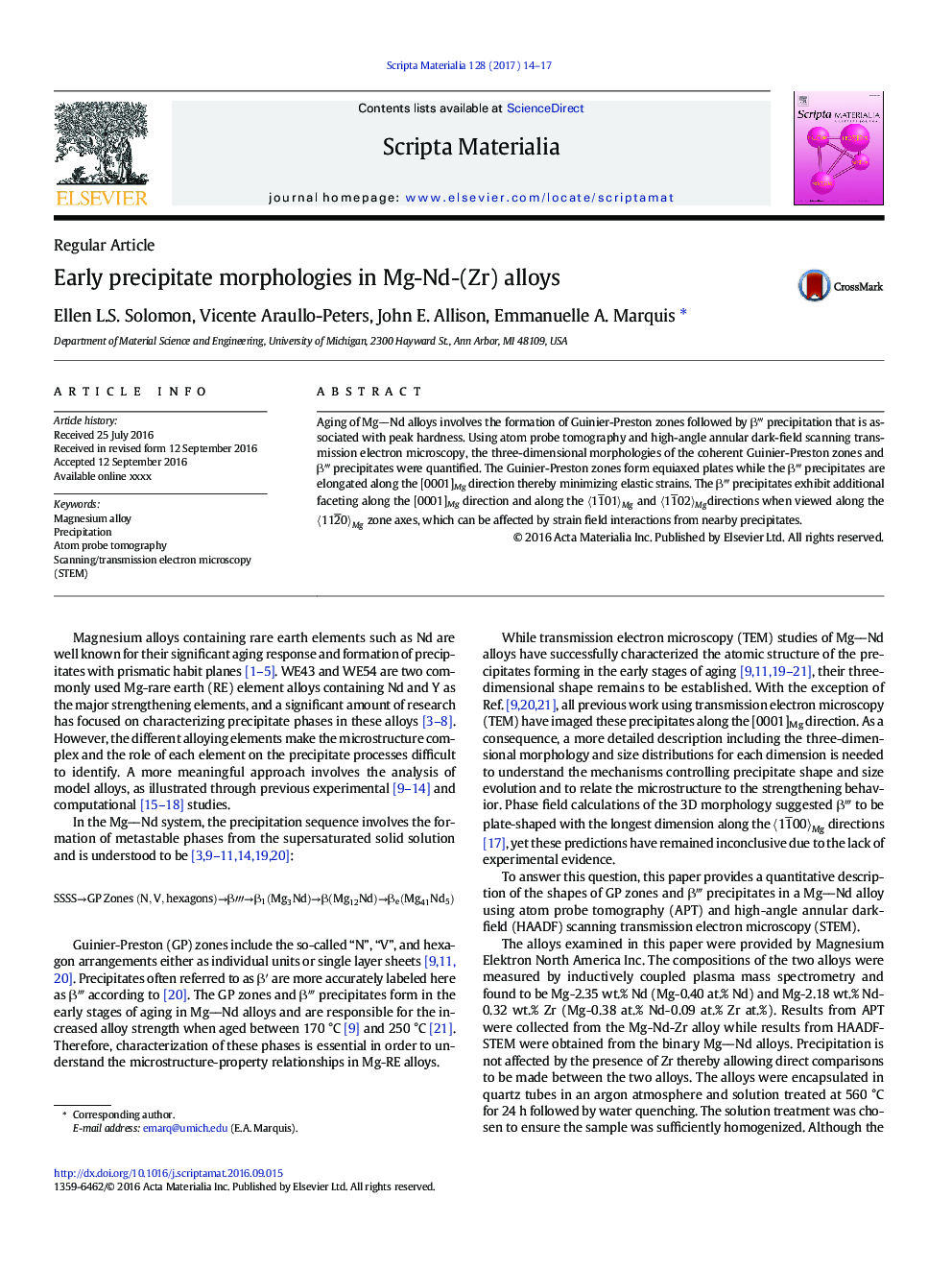 Early precipitate morphologies in Mg-Nd-(Zr) alloys