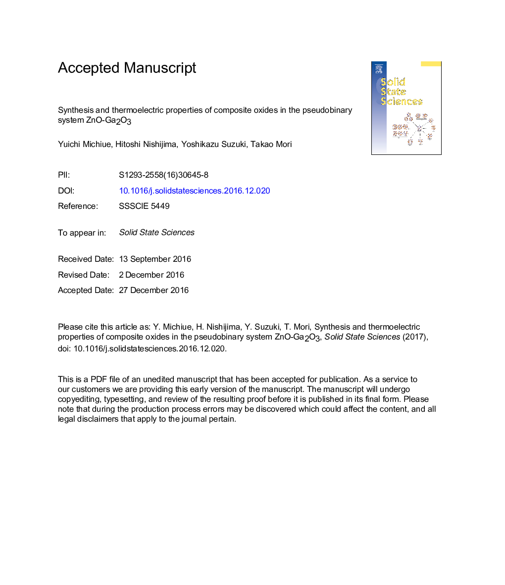 Synthesis and thermoelectric properties of composite oxides in the pseudobinary system ZnO-Ga2O3