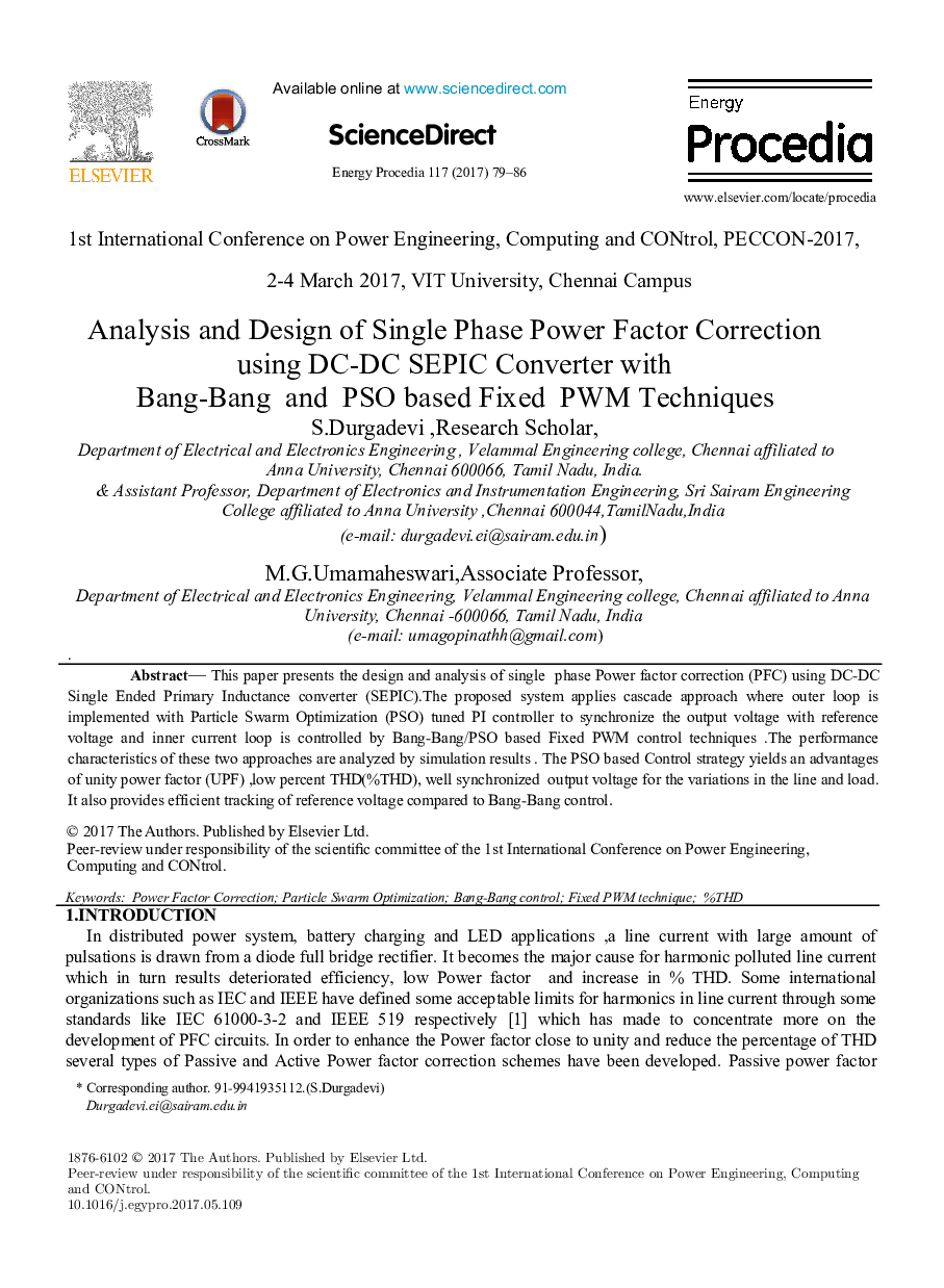 Analysis and Design of Single Phase Power Factor Correction using DC-DC SEPIC Converter with Bang-Bang and PSO based Fixed PWM Techniques