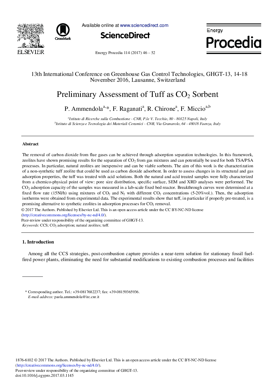 Preliminary Assessment of Tuff as CO2 Sorbent