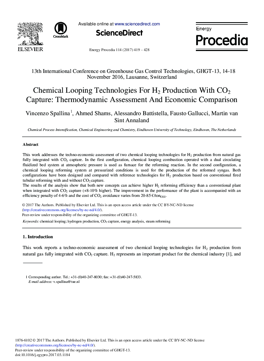 Chemical Looping Technologies for H2 Production With CO2 Capture: Thermodynamic Assessment and Economic Comparison