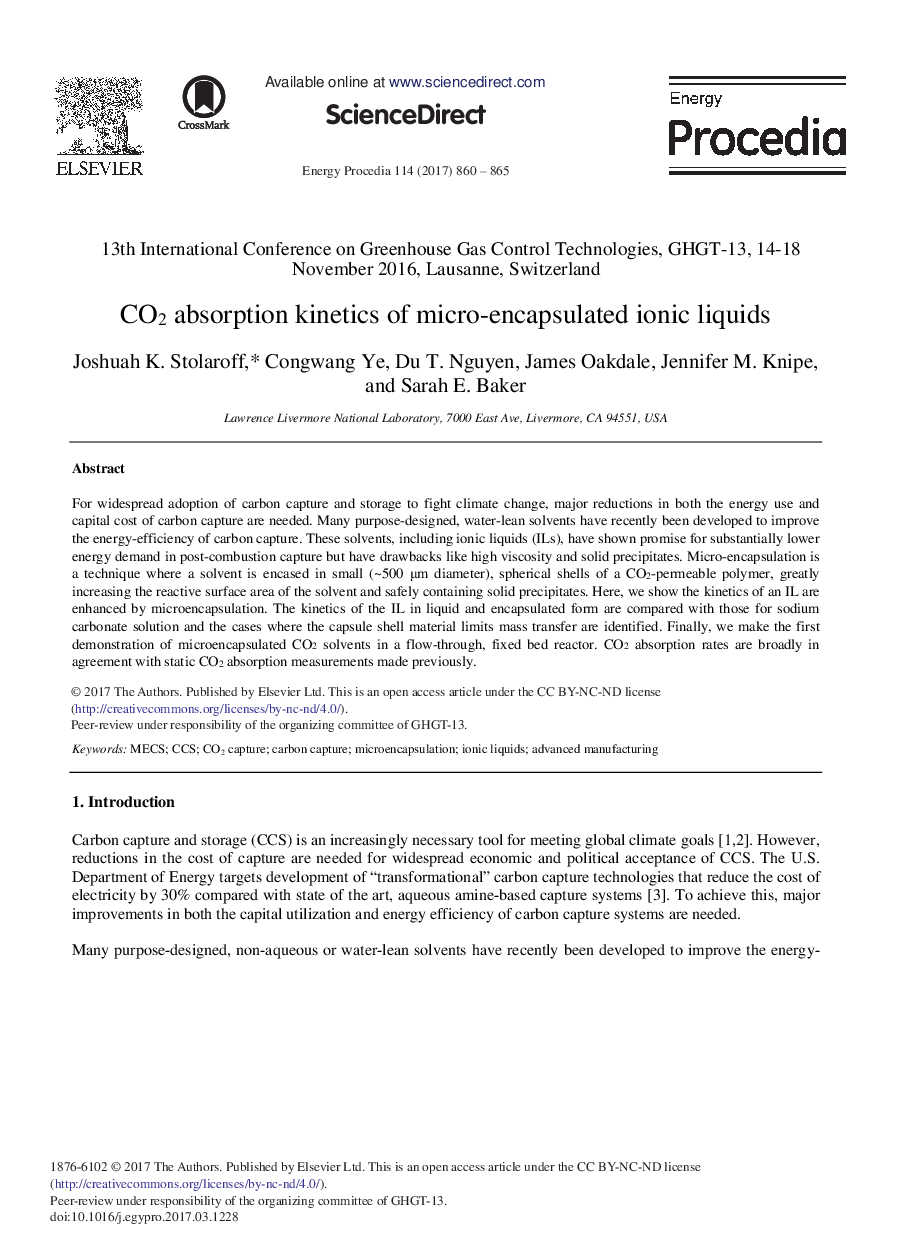 CO2 Absorption Kinetics of Micro-encapsulated Ionic Liquids