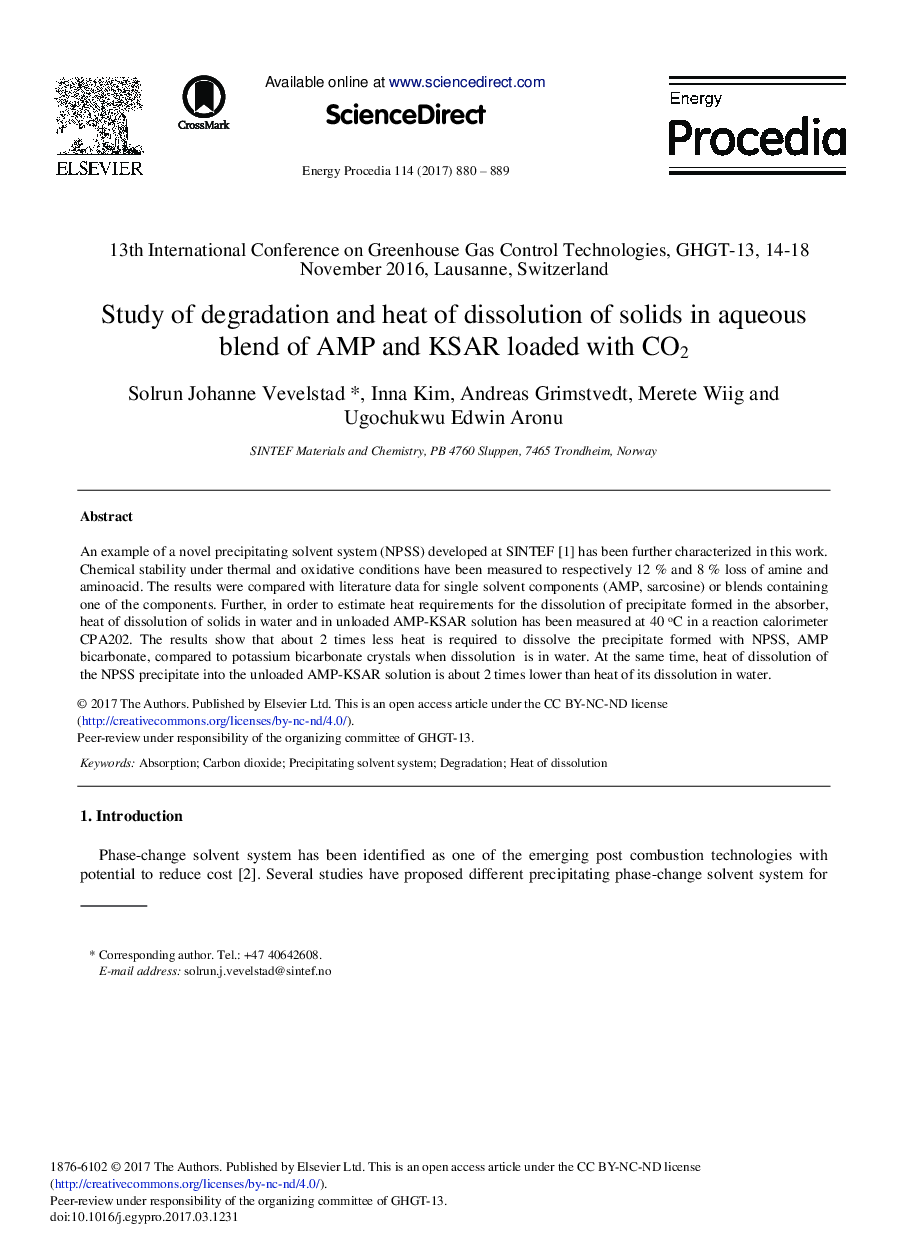 Study of Degradation and Heat of Dissolution of Solids in Aqueous Blend of AMP and KSAR Loaded with CO2