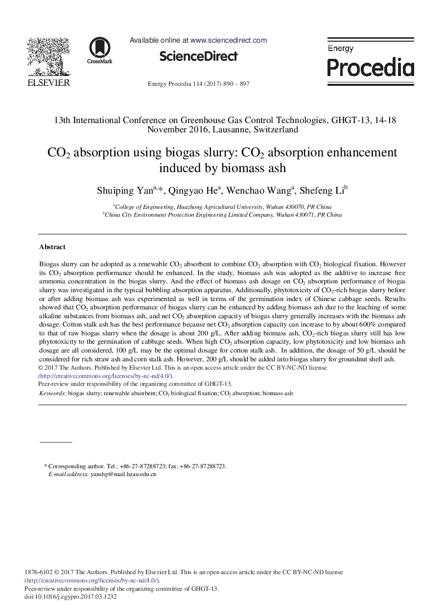 جذب دی اکسید کربن با استفاده از دوغاب دوغاب: افزایش جذب دی اکسید کربن ناشی از عناصر زیست توده 