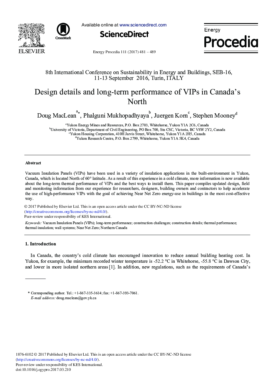 Design Details and Long-term Performance of VIPs in Canada's North