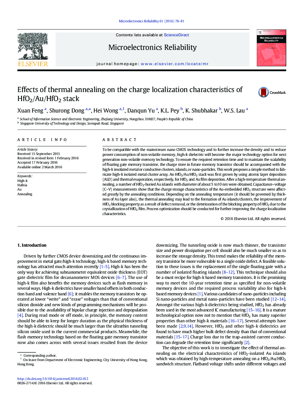 اثر انجماد حرارتی بر ویژگی های محلی سازی شارژ پشته HfO2 / Au / HfO2 