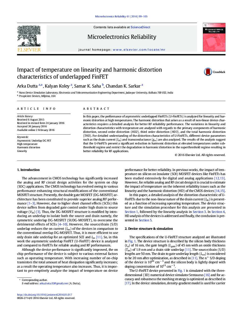 Impact of temperature on linearity and harmonic distortion characteristics of underlapped FinFET