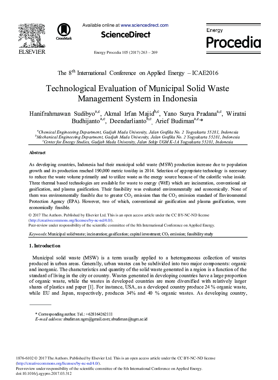 ارزیابی تکنولوژیکی سیستم مدیریت زباله شهری در اندونزی 