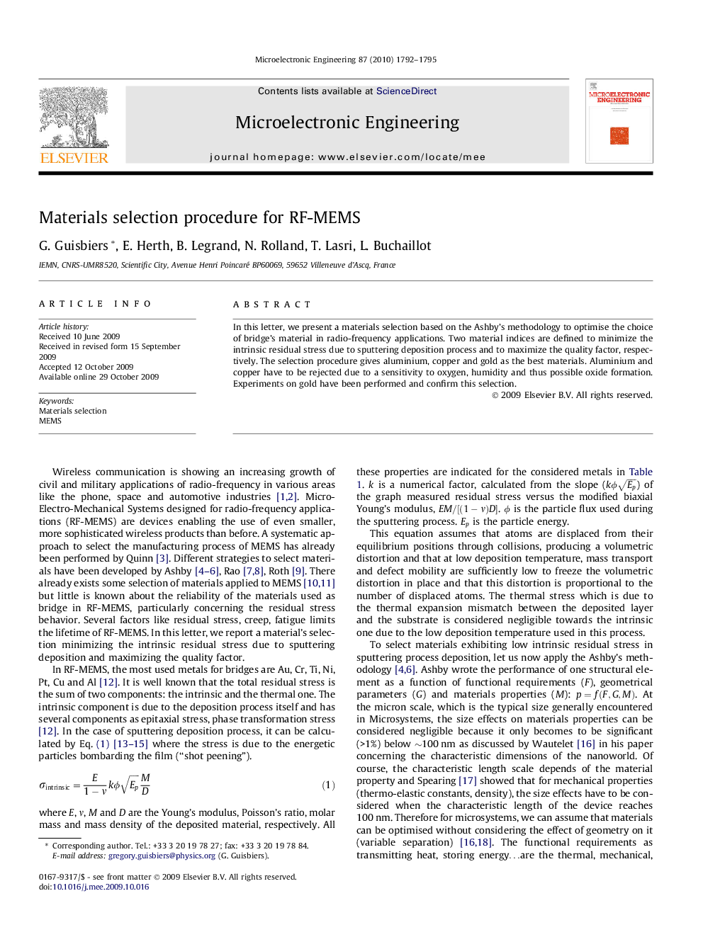 Materials selection procedure for RF-MEMS