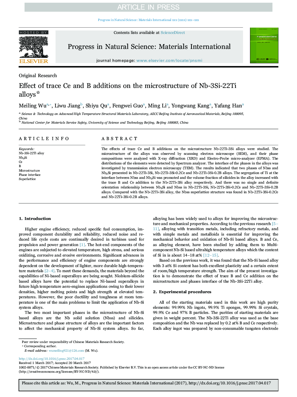 Effect of trace Ce and B additions on the microstructure of Nb-3Si-22Ti alloys