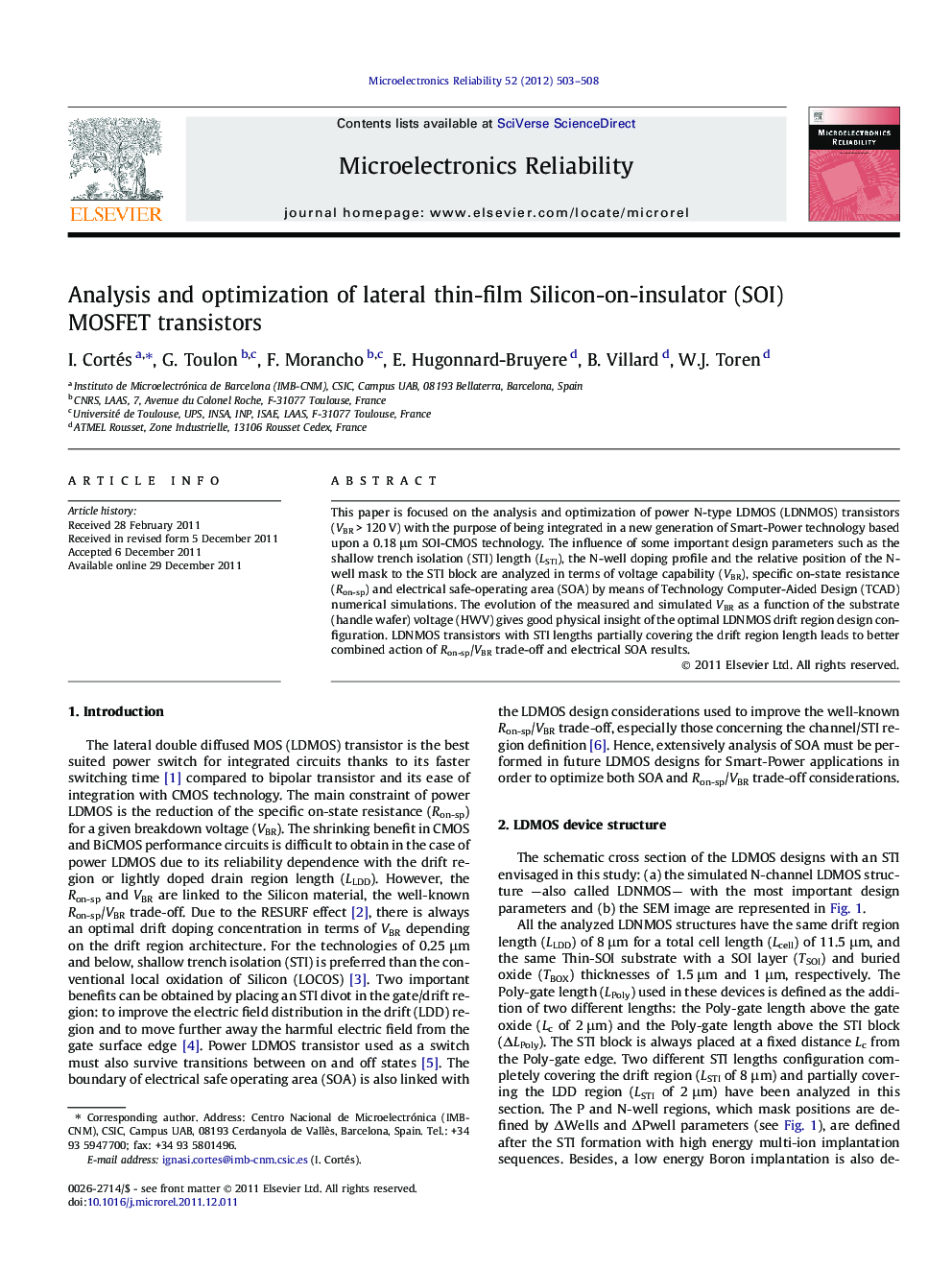 Analysis and optimization of lateral thin-film Silicon-on-insulator (SOI) MOSFET transistors