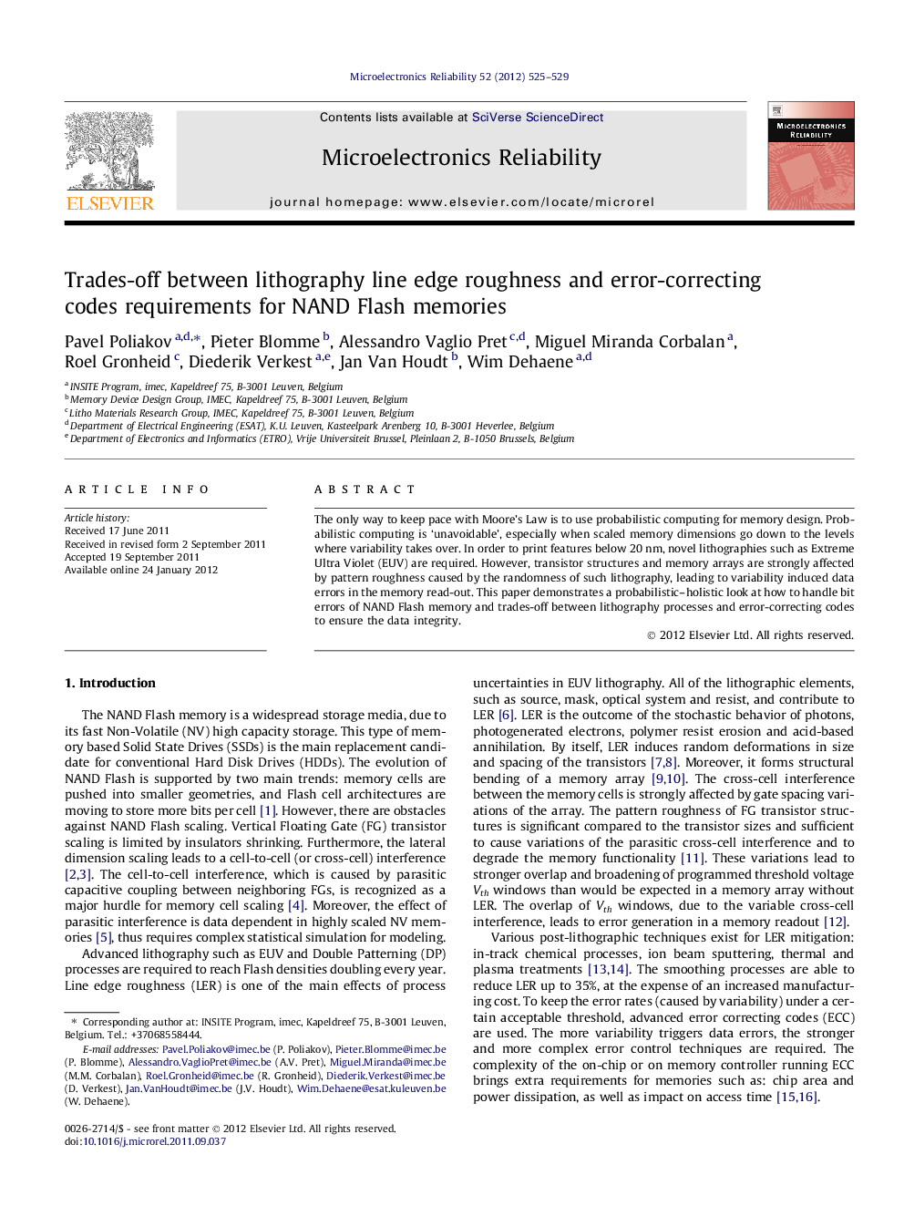 Trades-off between lithography line edge roughness and error-correcting codes requirements for NAND Flash memories