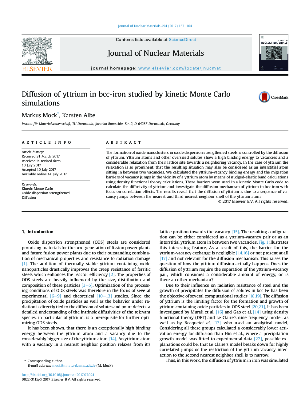 Diffusion of yttrium in bcc-iron studied by kinetic Monte Carlo simulations