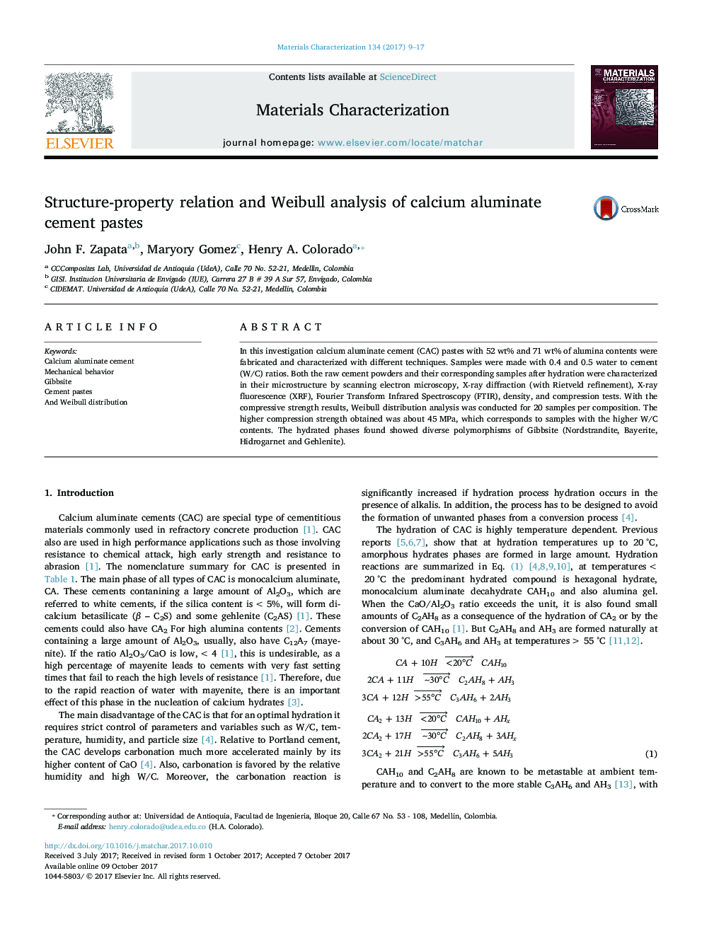 Structure-property relation and Weibull analysis of calcium aluminate cement pastes