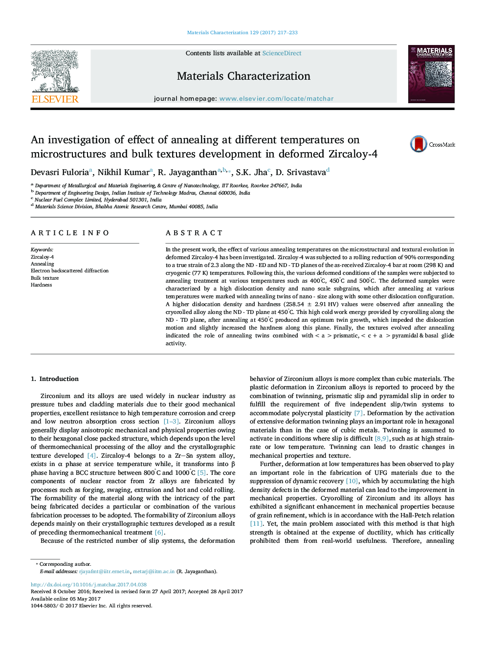 An investigation of effect of annealing at different temperatures on microstructures and bulk textures development in deformed Zircaloy-4