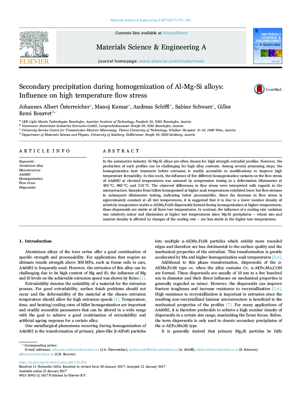 Secondary precipitation during homogenization of Al-Mg-Si alloys: Influence on high temperature flow stress