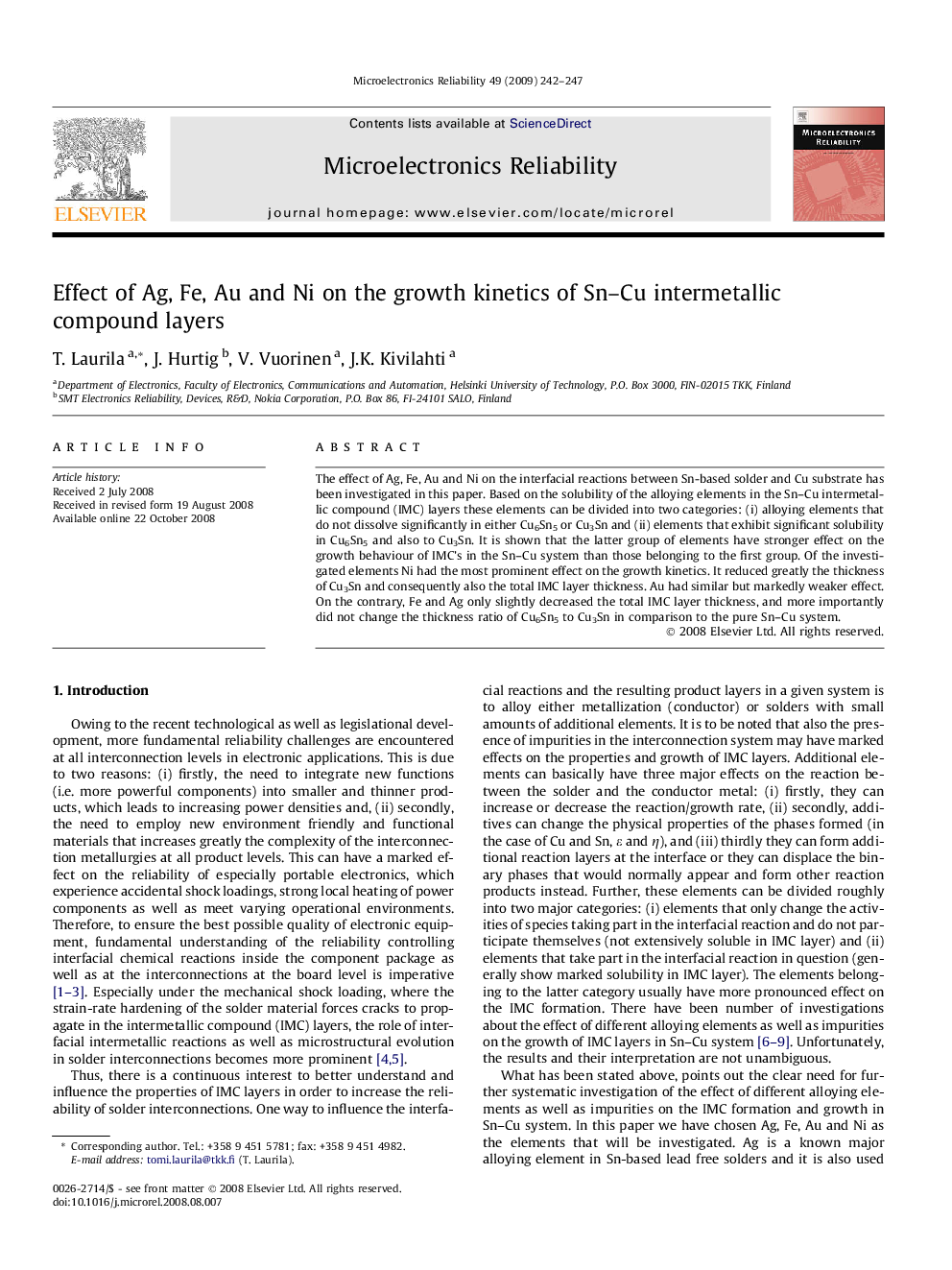 Effect of Ag, Fe, Au and Ni on the growth kinetics of Sn–Cu intermetallic compound layers