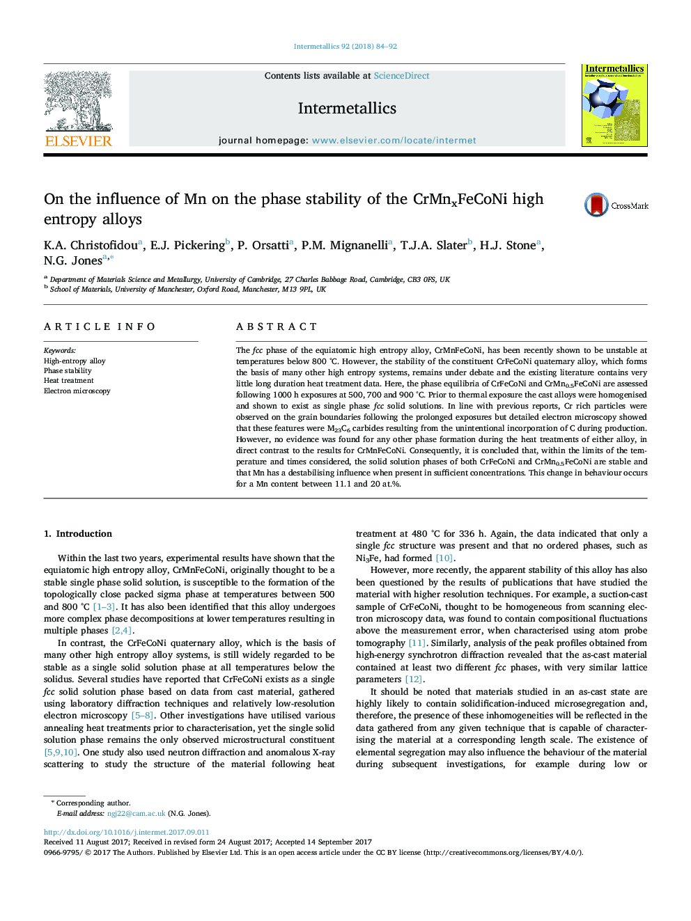 On the influence of Mn on the phase stability of the CrMnxFeCoNi high entropy alloys
