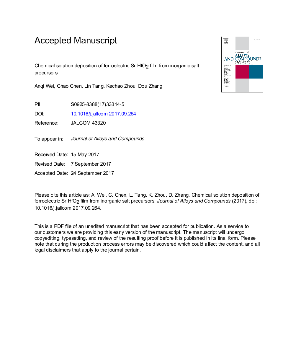 Chemical solution deposition of ferroelectric Sr:HfO2 film from inorganic salt precursors
