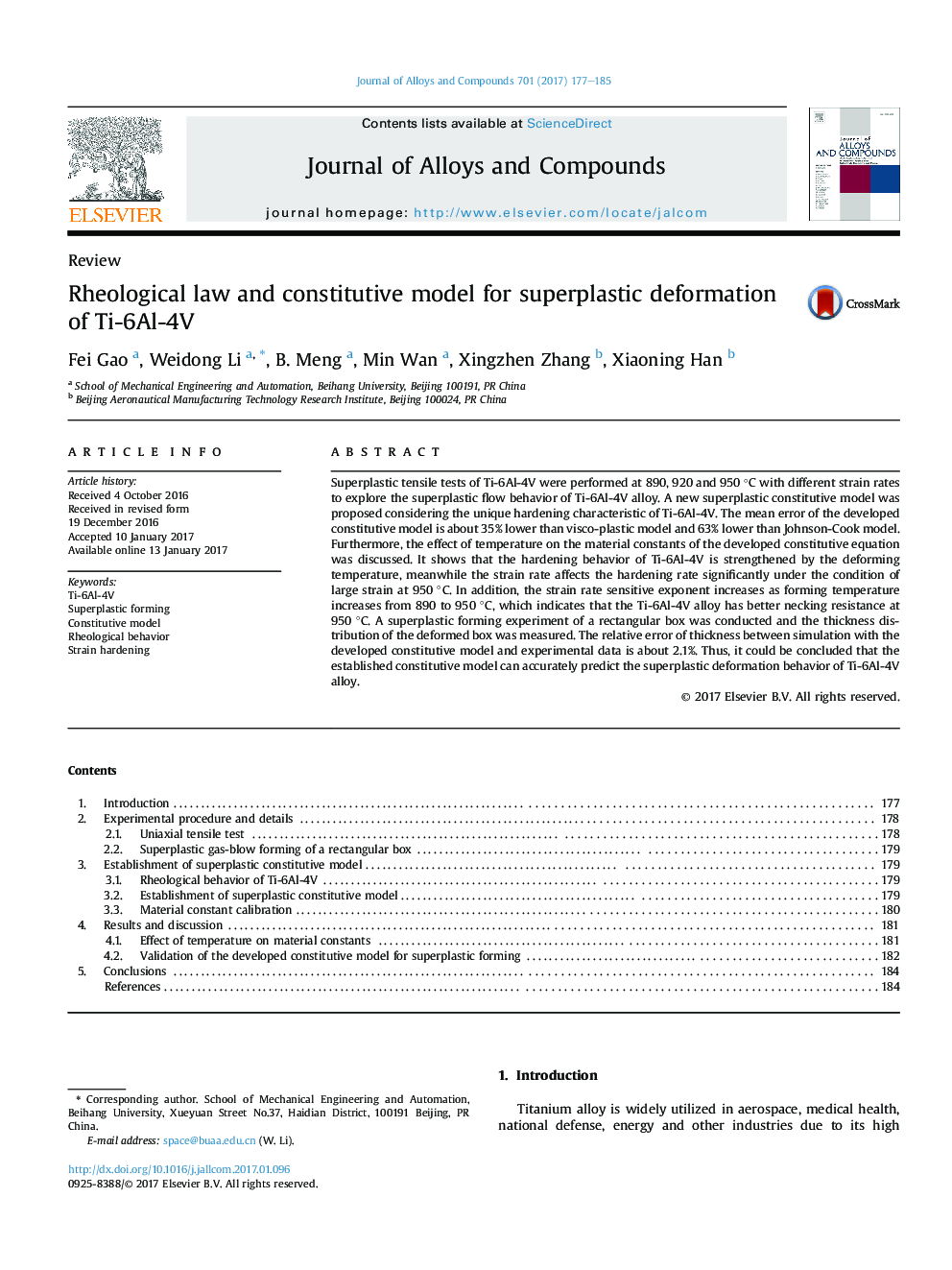 Rheological law and constitutive model for superplastic deformation of Ti-6Al-4V