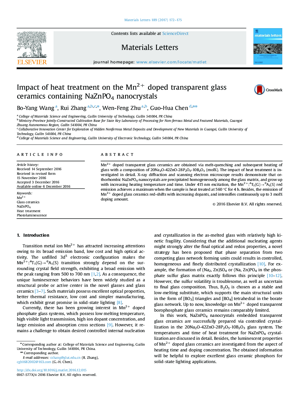 Impact of heat treatment on the Mn2+ doped transparent glass ceramics containing NaZnPO4 nanocrystals