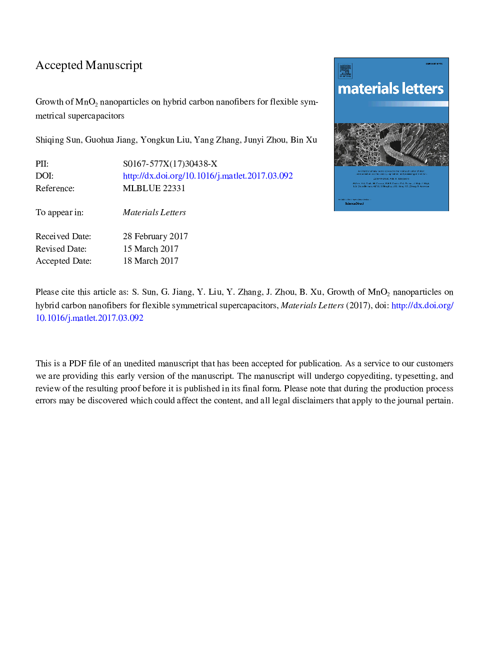 Growth of MnO2 nanoparticles on hybrid carbon nanofibers for flexible symmetrical supercapacitors