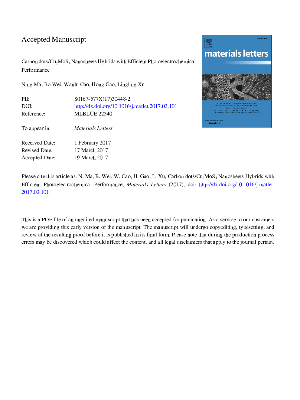 Carbon dots/Cu2MoS4 nanosheets hybrids with efficient photoelectrochemical performance