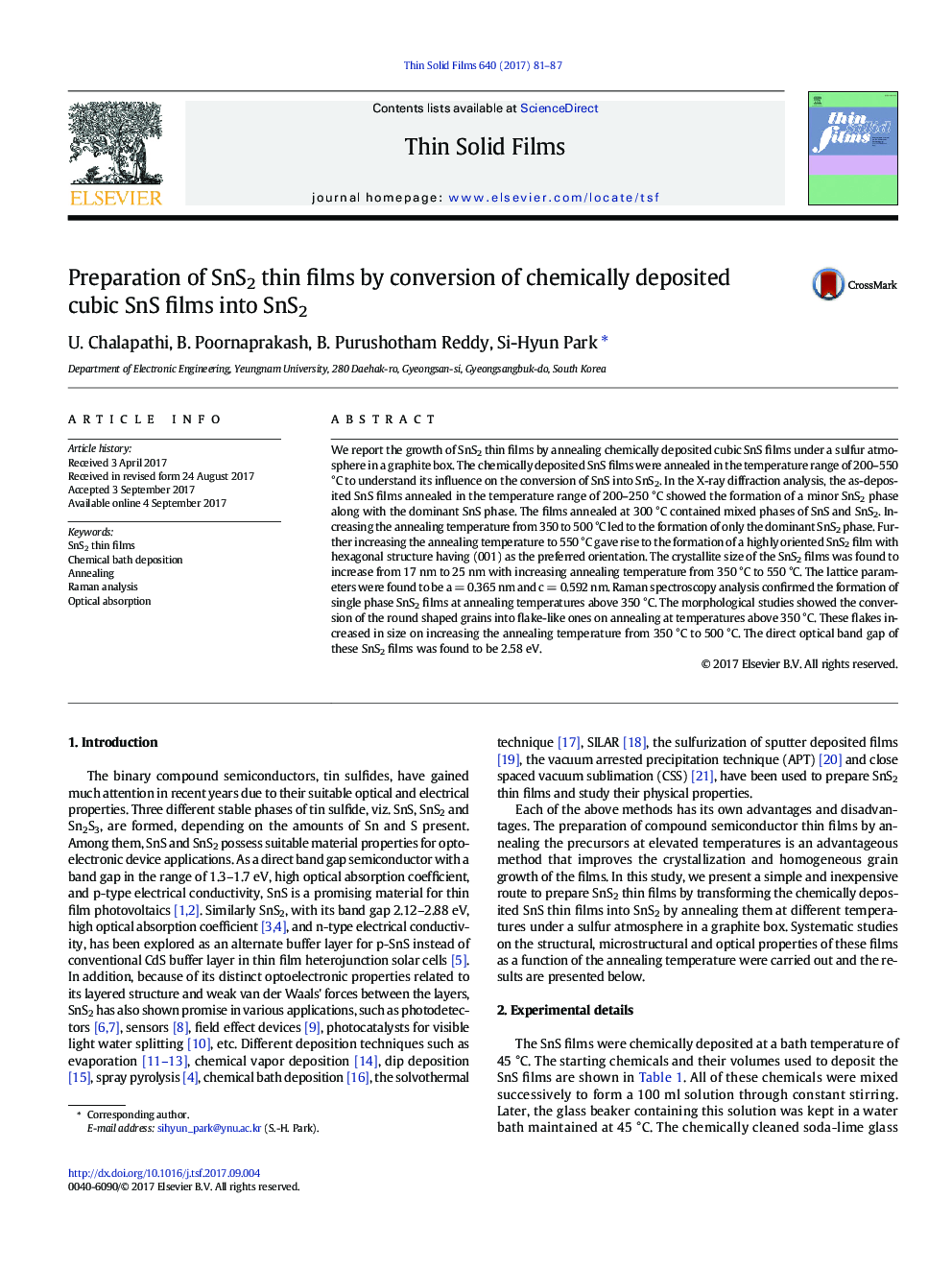 Preparation of SnS2 thin films by conversion of chemically deposited cubic SnS films into SnS2