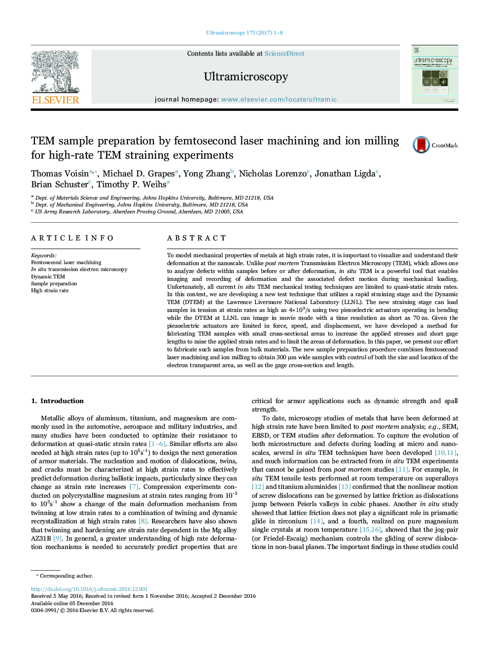 TEM sample preparation by femtosecond laser machining and ion milling for high-rate TEM straining experiments