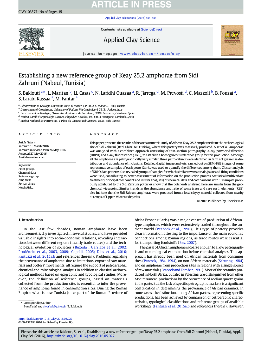 Establishing a new reference group of Keay 25.2 amphorae from Sidi Zahruni (Nabeul, Tunisia)