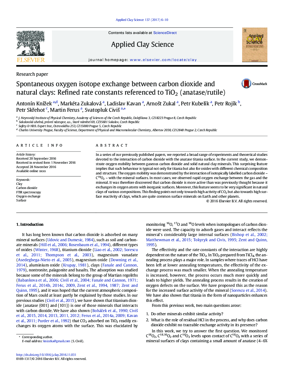 Spontaneous oxygen isotope exchange between carbon dioxide and natural clays: Refined rate constants referenced to TiO2 (anatase/rutile)