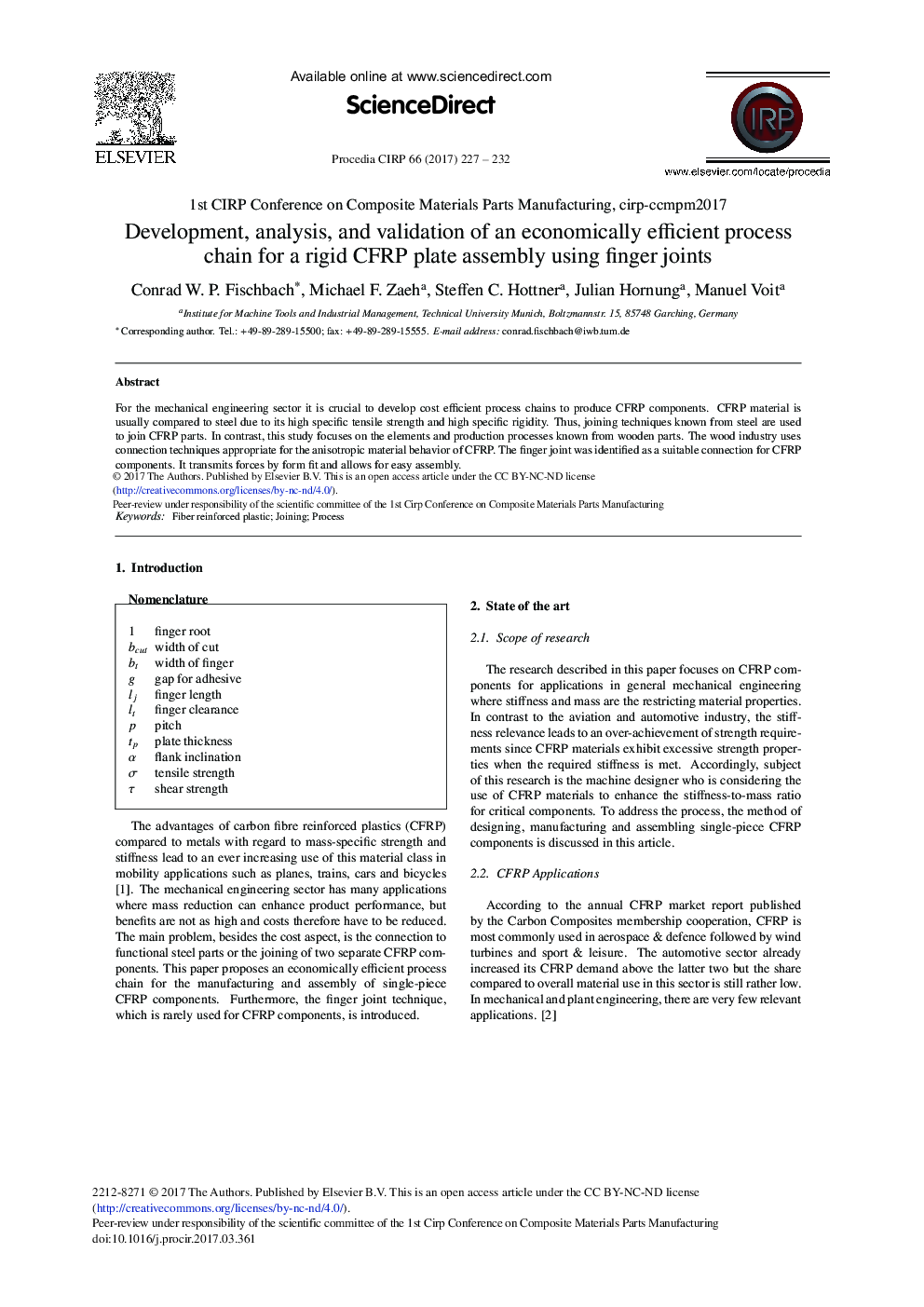 Development, Analysis, and Validation of an Economically Efficient Process Chain for a Rigid CFRP Plate Assembly Using Finger Joints